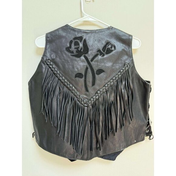 New J & J Daytona Beach Florida Black womens Large Leather VEST - Picture 5 of 5